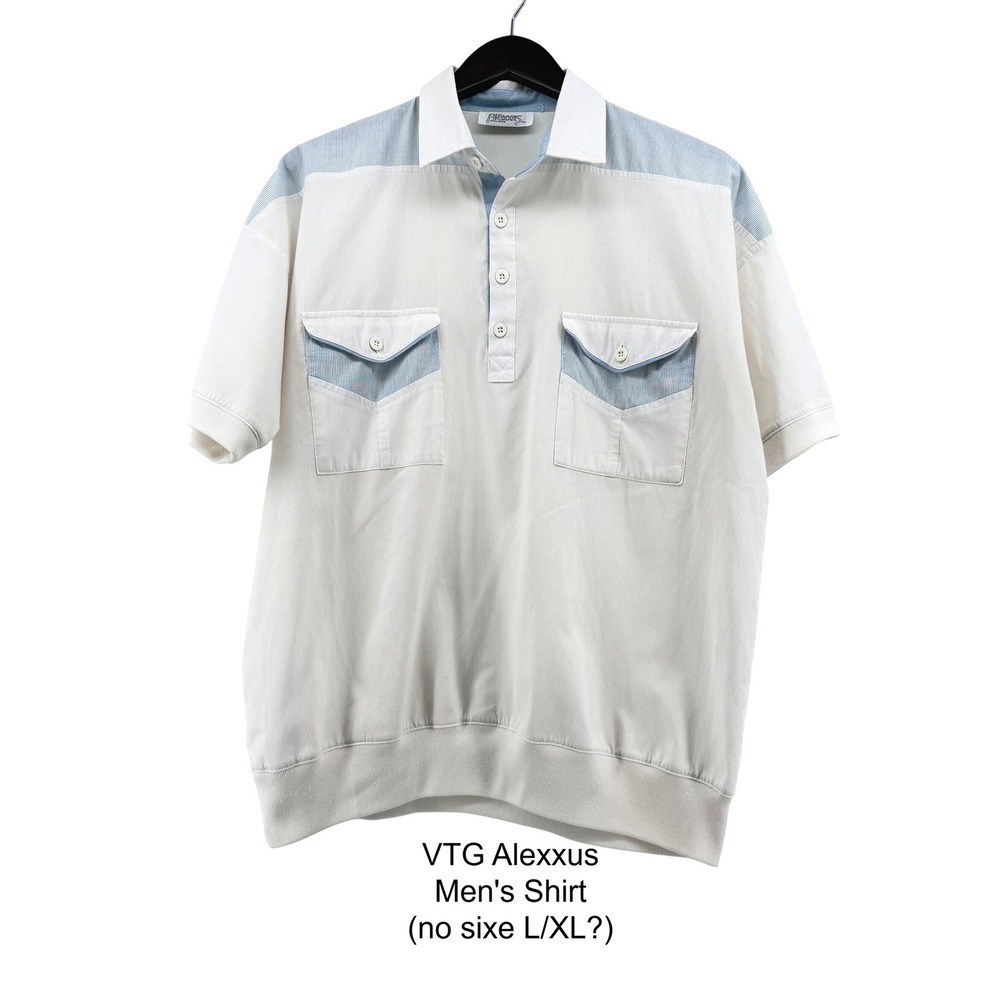 VTG Alexxus Mens White Short Sleeve Collared Shirt Casual Top Grandpa Core XL?